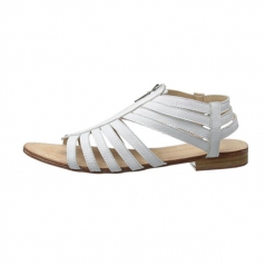 Women’s White Leather Flat Sandal Shoes