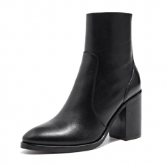 Women’s Genuine Leather Black Boots with Block Heels