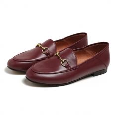 Women’s Burgundy Genuine Leather Flat Loafer Shoes 