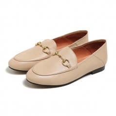 Women’s Natural Genuine Leather Flat Loafer Shoes 