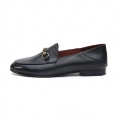 Women’s Black Genuine Leather Flat Shoes Manufacturer in China